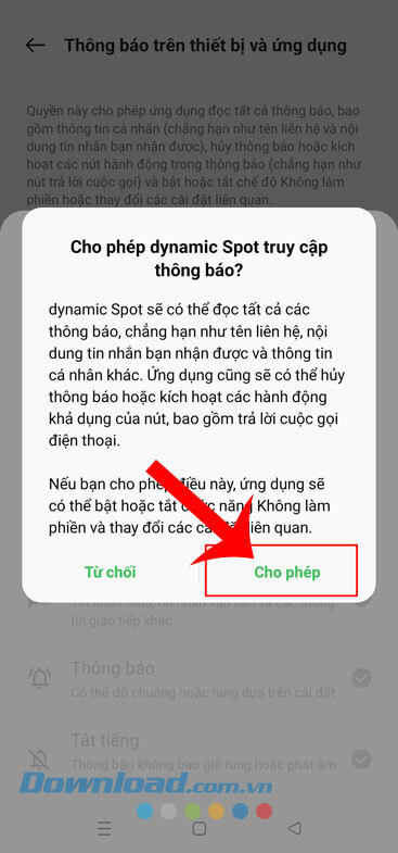 Nhấn vào nút Cho phép