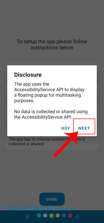 Chạm vào nút Next 
