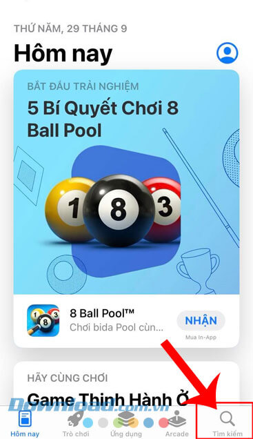  Chạm vào mục Tìm kiếm