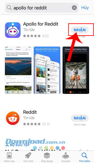 Nhấn vào nút Nhận