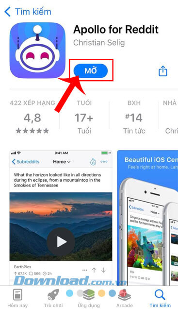 Chạm vào nút Mở