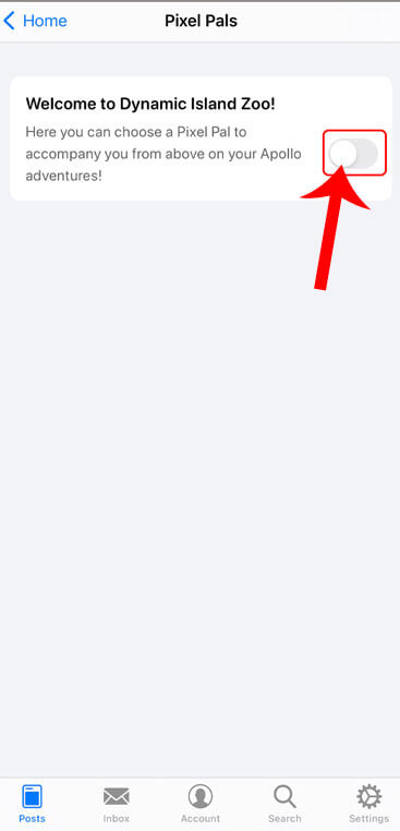 Bật công tắc tại mục Welcome to Dynamic Island Zoo