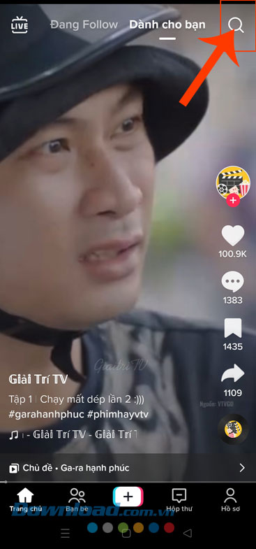 Nhấn vào biểu tượng kính lúp