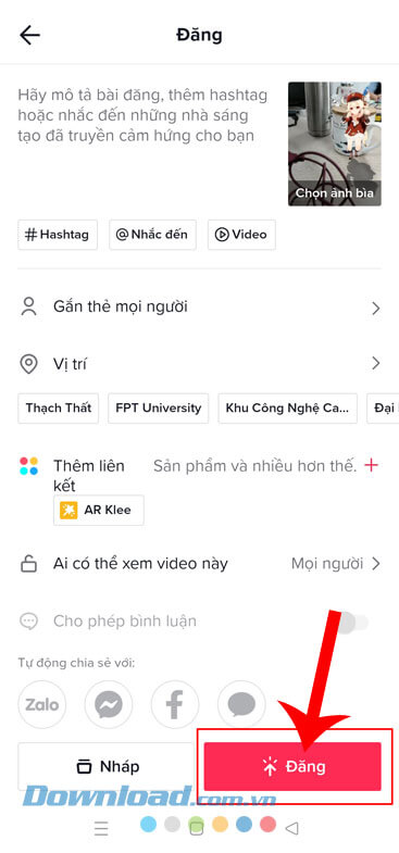 Nhấn vào nút Đăng