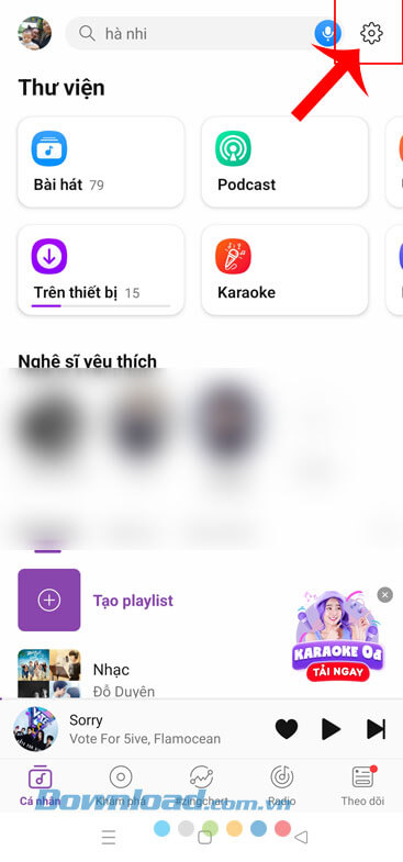 Chạm vào biểu tượng cài đặt