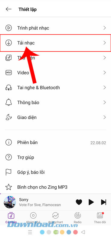 Nhấn vào mục Tải nhạc