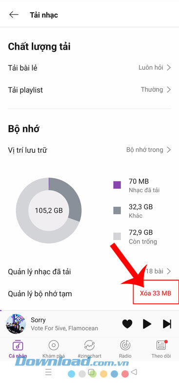 Ấn vào nút Xoá … MB