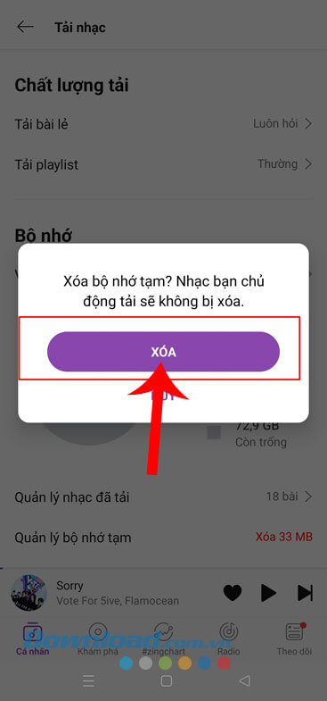 Chạm vào nút Xóa
