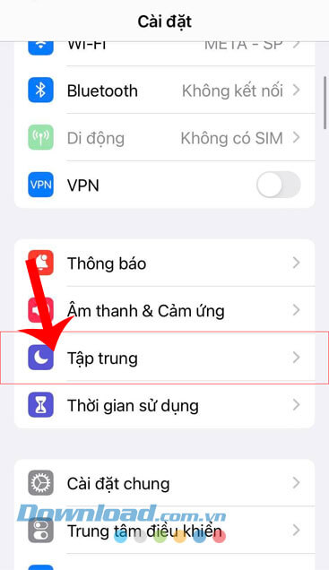 Ấn vào mục Tập trung
