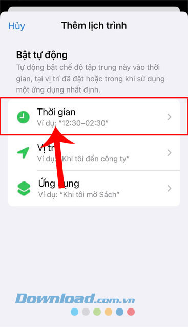 Chạm vào mục Thời gian