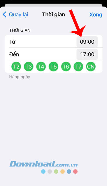 Thiết lập thời gian > Nhấn vào nút Xong