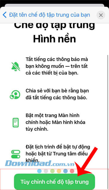  Chạm vào nút Tùy chỉnh chế độ tập trung