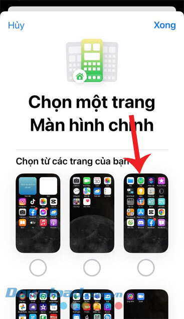Lựa chọn trang màn hình chính