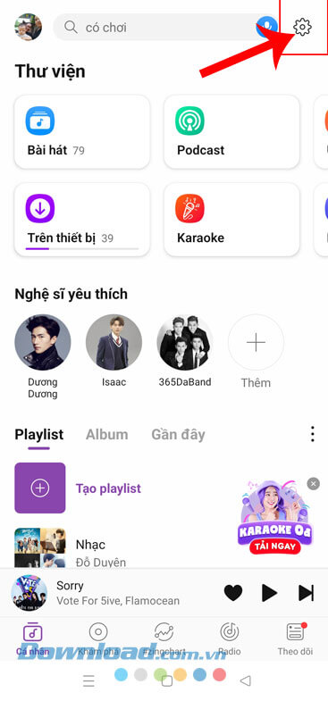 Chạm vào biểu tượng cài đặt