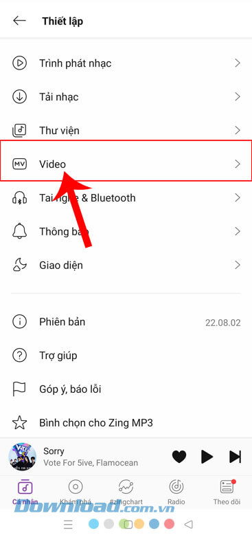 Nhấn vào mục Video