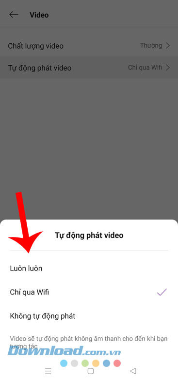 Chọn mục Luôn luôn