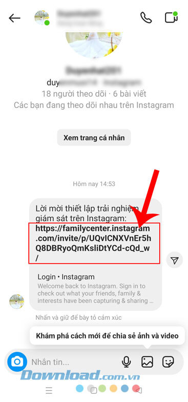 Nhấn và truy cập vào link liên kết