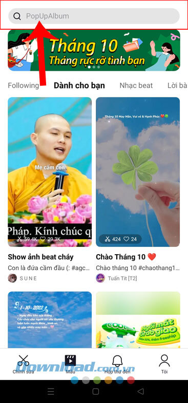 Chạm vào khung tìm kiếm