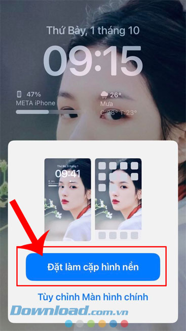 Ấn vào nút Đặt làm cặp hình nền