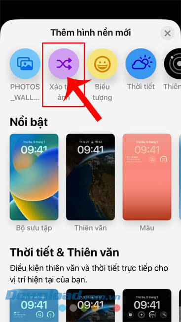Chạm vào mục Xáo trộn ảnh