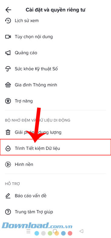 Ấn vào mục Trình tiết kiệm dữ liệu
