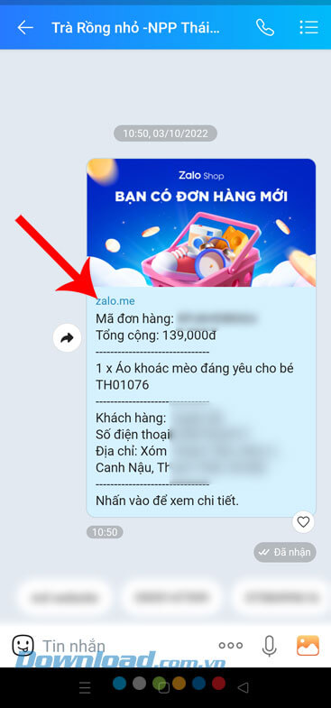 Nhấn vào thông tin đơn hàn
