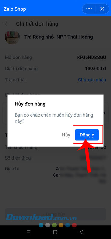Chạm vào nút Đồng ý