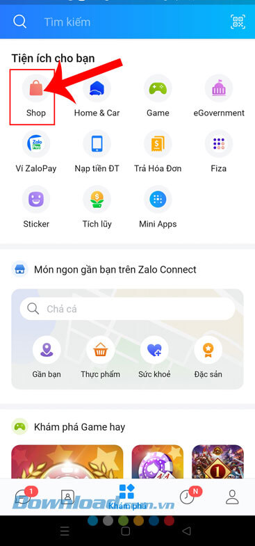 Nhấn vào mục Shop