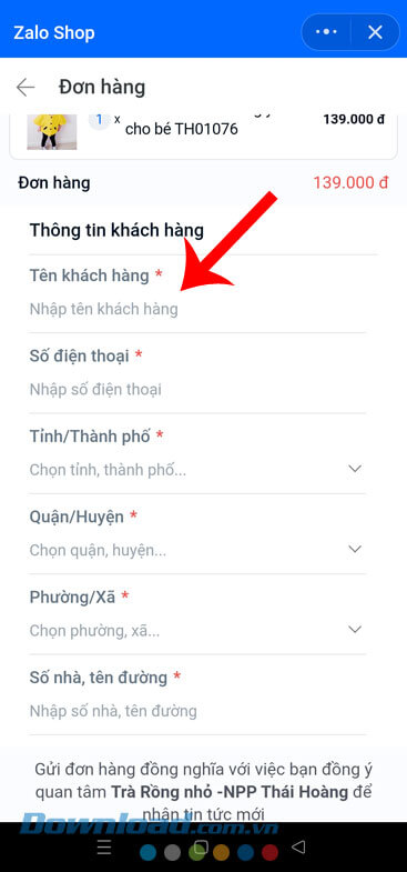 Nhập đầy đủ thông tin khách hàng