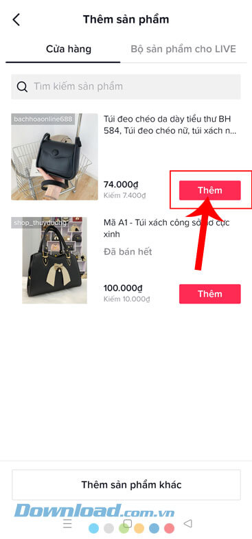 Chạm vào nút Thêm