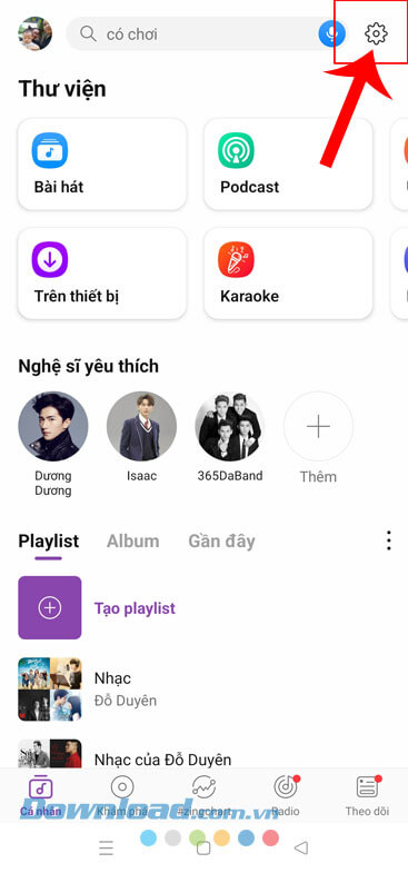 Chạm vào biểu tượng cài đặt