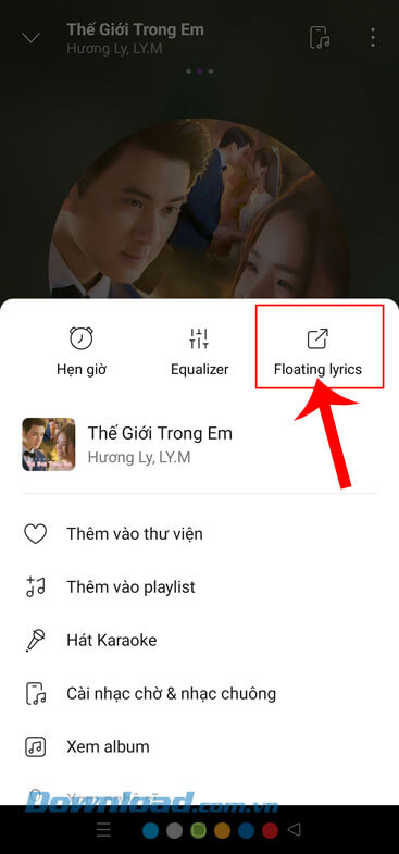Chạm vào mục Floating lyrics