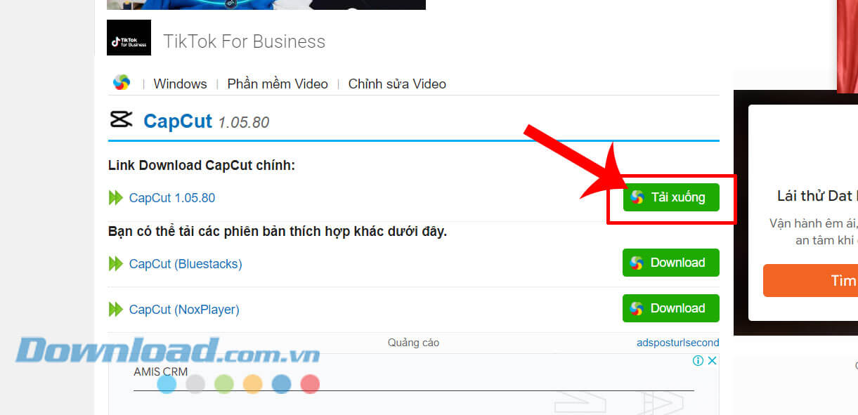 Nhấn vào nút Tải xuống