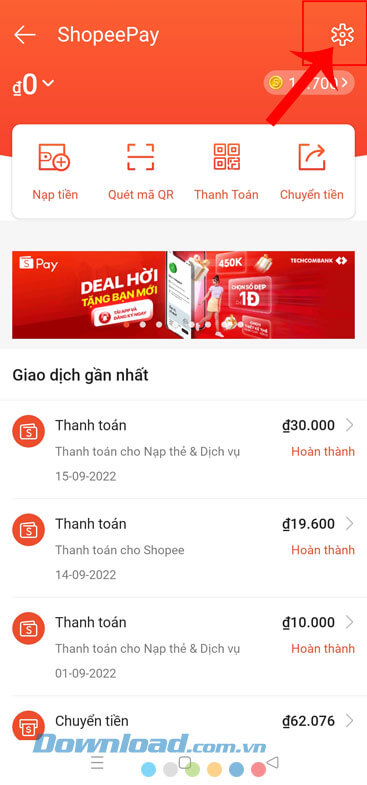 Nhấn vào biểu tượng cài đặt