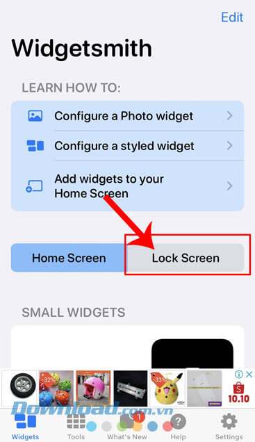 Chạm vào mục Lock Screen