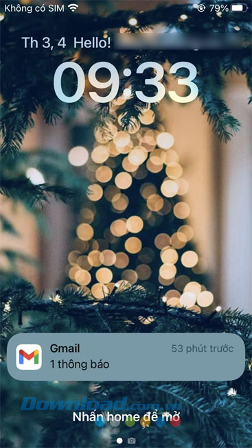 Trên màn hình khóa sẽ hiển thị dòng chữ