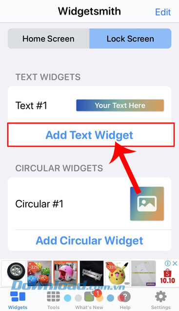 Nhấn vào nút Add Text Widgets