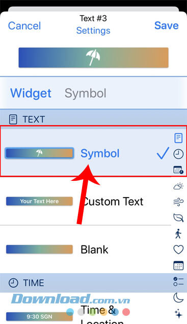 Nhấn vào mục Symbol 