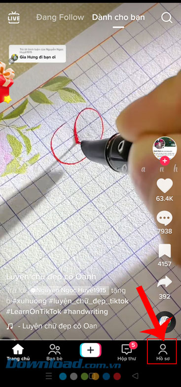 Ấn vào biểu tượng tài khoản