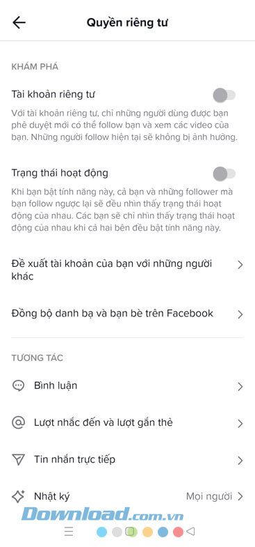 Đã tắt Trạng thái hoạt động