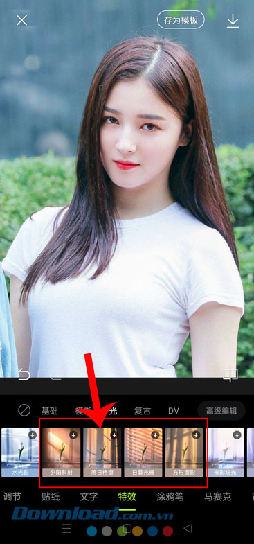 Lựa chọn hiệu ứng ánh nắng