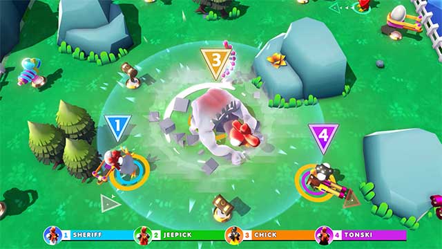 Chickenoidz Super Party là game bắn súng đấu trường dành cho tối đa 4 người chơi