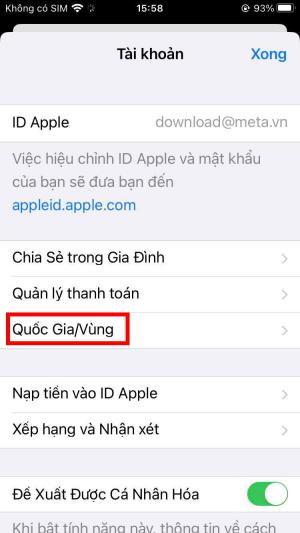 Chọn chuyển quốc gia/vùng