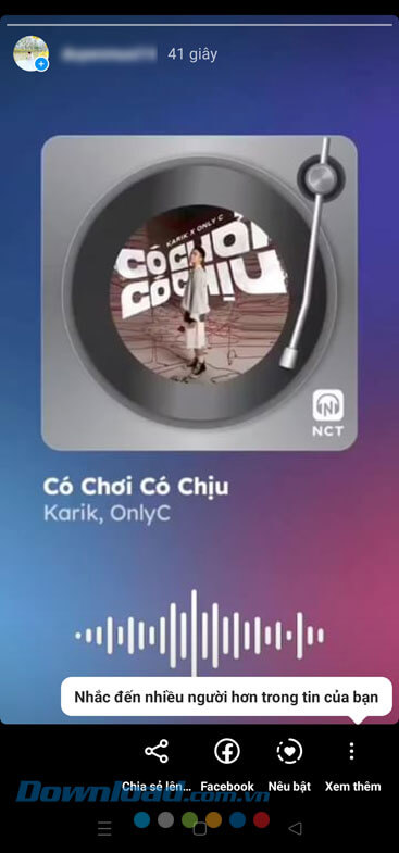 Bài hát đã được đăng lên Story Instagram