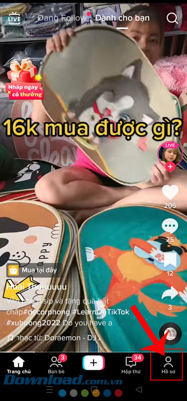  Ấn vào biểu tượng tài khoản