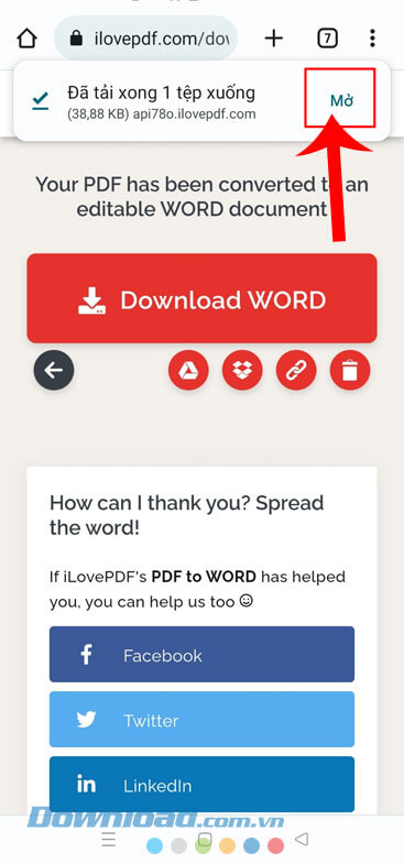 Chạm vào nút Mở