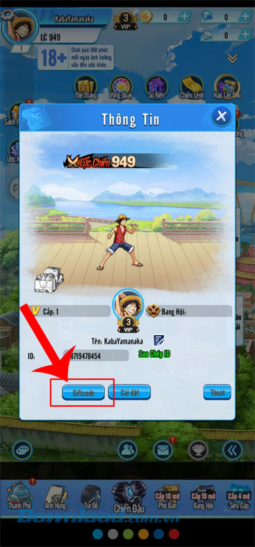 Chạm vào nút Giftcode