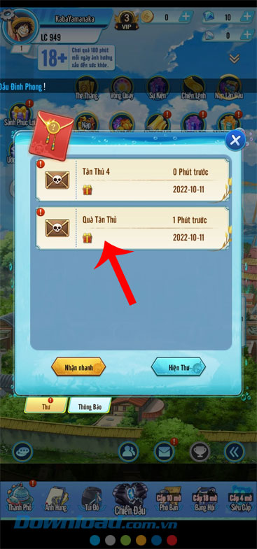 Chạm vào mục thư Tân Thủ