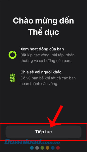 Chạm vào nút Tiếp tục