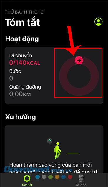 Chạm vào biểu tượng vòng tròn đỏ